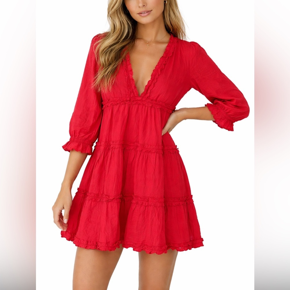 NEW Madison Mathews Red Ruffle Tiered Mini Dress Small